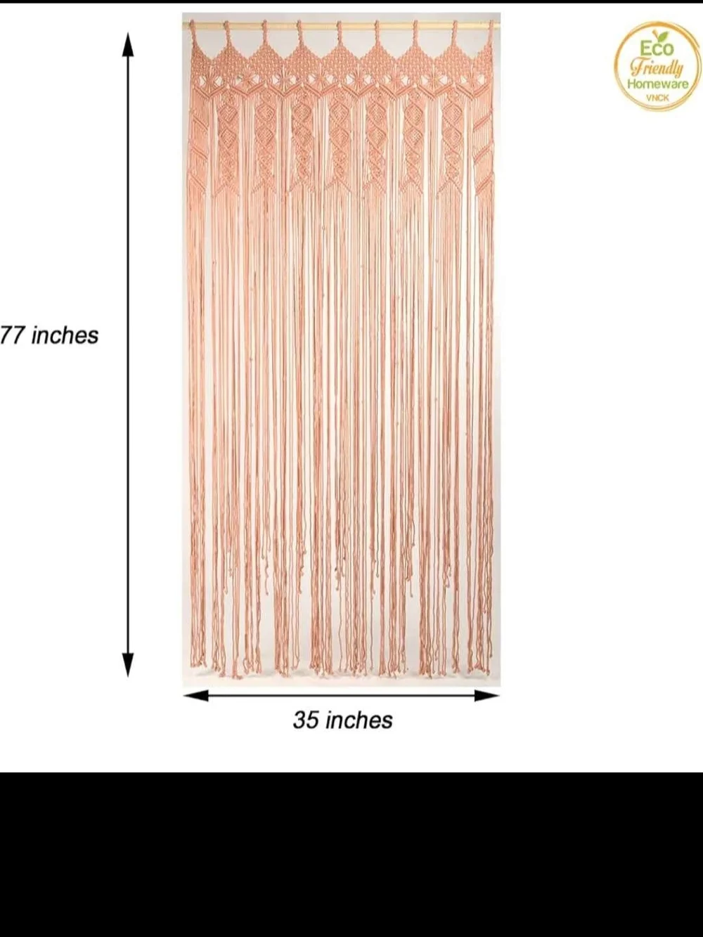 Boho Macramé Curtain Panel - Peach Cotton Fringe Drapery